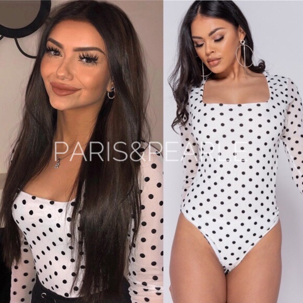 Felicity White Polka Dot Mesh Sleeve Bodysuit